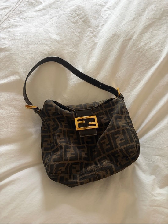 Fendi Handbags - Fendi Brown & Black Zucca Shoulder Bag with Gold Buckle